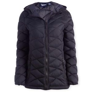 REEBOK Puffer Coat Black Glacier Shield Hooded Packable Puffer Jacket NWT